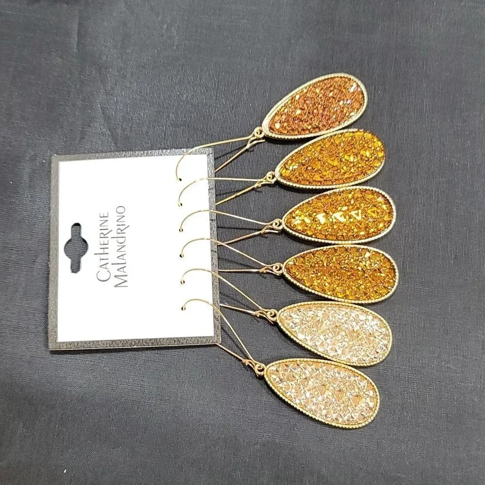 BRAND CATHERINE MALANDRINO FLAT TEARDROP DANGLE SPARKLY GLITTER CHARM EARRINGS